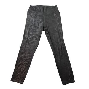 PINK Sport Ankle Leggings Womens Large Black Croc Animal Print Skinny Pockets